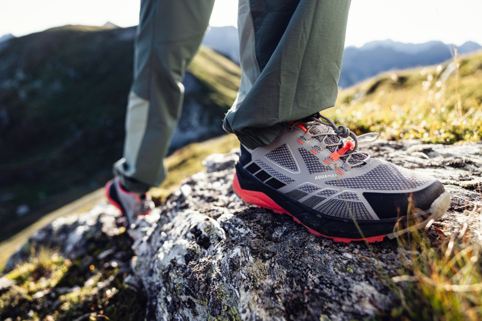 Close-up of a gray-black hiking boot