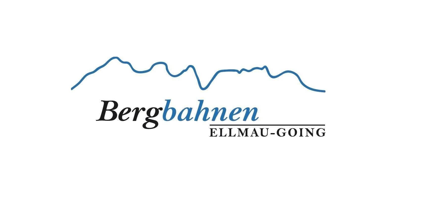 Stylized mountain outline above the text “Bergbahnen Ellmau-Going.” The blue line symbolizes mountain peaks, while the text conveys a sense of outdoor adventure.