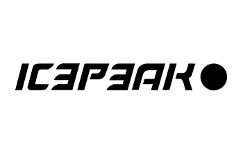 Stilisiertes Logo mit dem Wort „ICEPEAK” in fetten, metallischen Buchstaben. Der Text ist leicht kursiv und hat ein modernes, elegantes Design.
